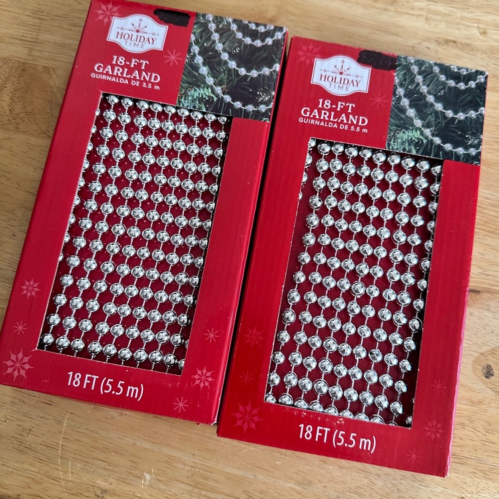 Holiday Time‎ 18 FT Silver Beaded Garland Christmas Tree Decoration Set 2